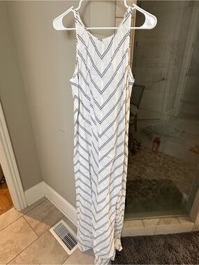 J. Crew Navy Chevron-Striped White Maxi Dress